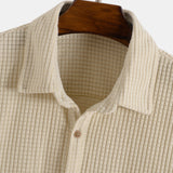 Hoooyi Waffle Lapel Solid Henley Shirts