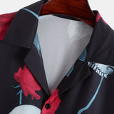 Skull Rose Print Revere Collar Shirt