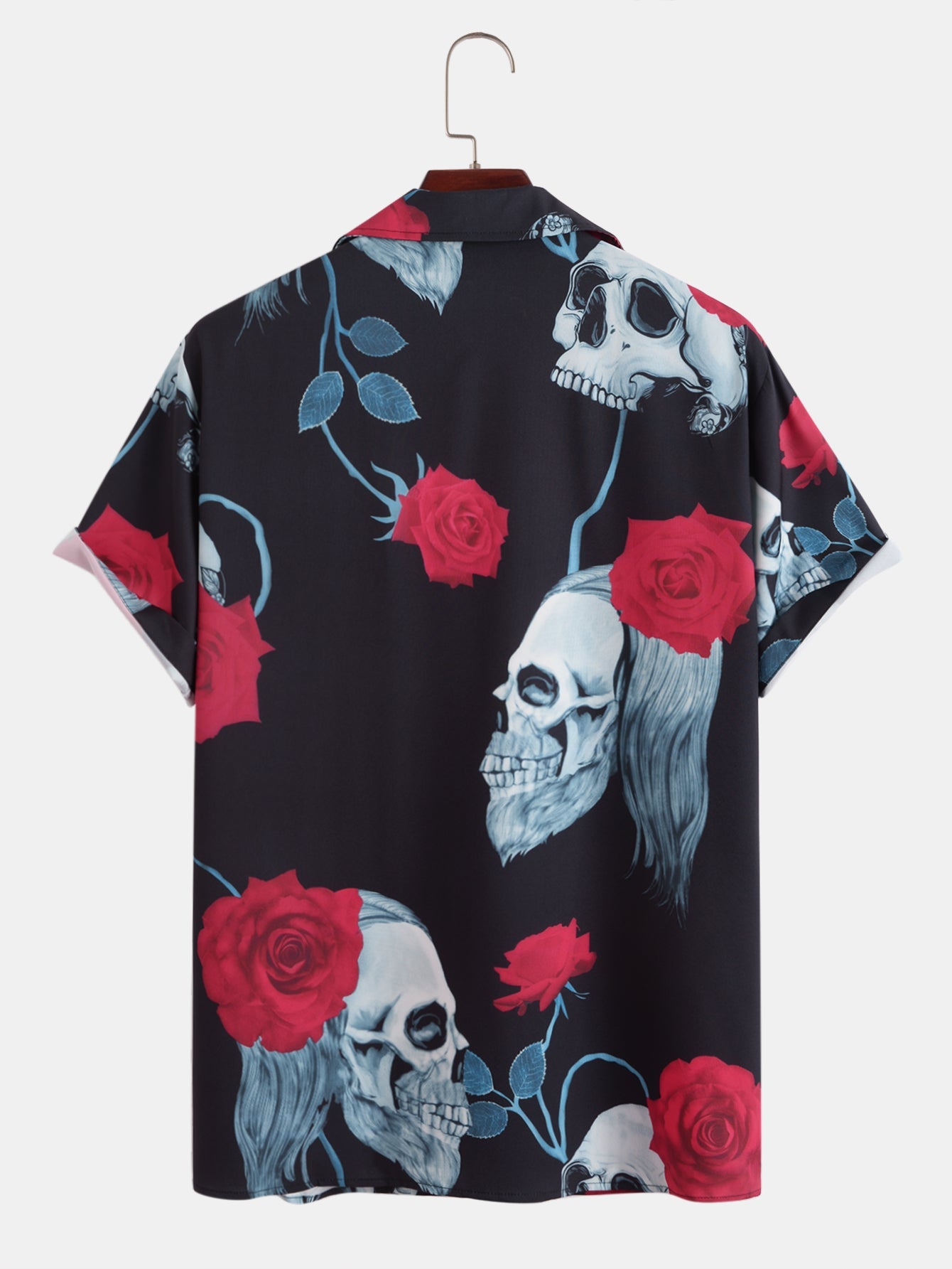 Skull Rose Print Revere Collar Shirt
