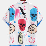 Skull Smiley Graffiti Print Revere Collar Shirt