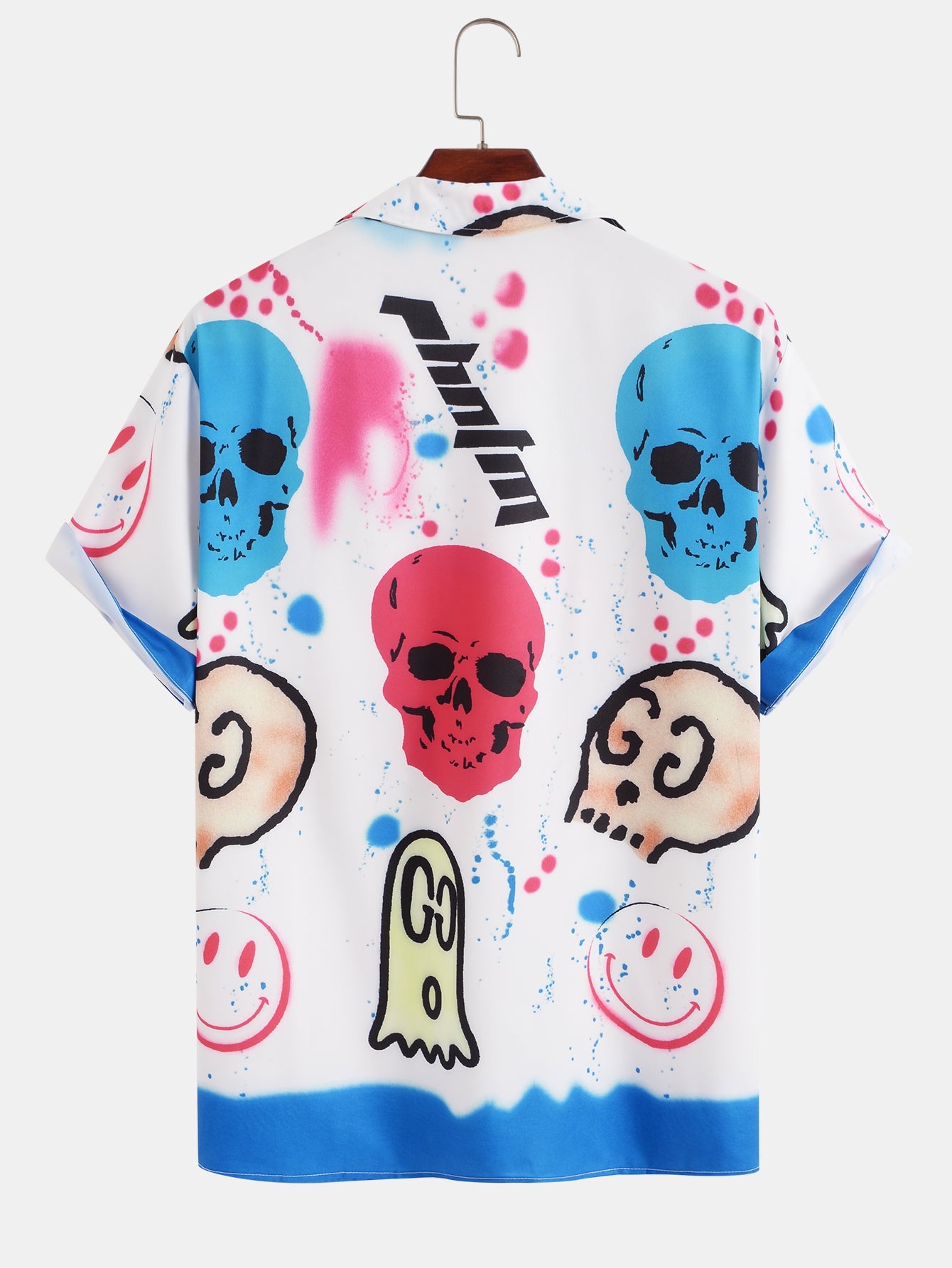 Skull Smiley Graffiti Print Revere Collar Shirt
