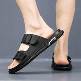 Ashford Black Dual Buckle Slide Sandals