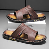 Kieran Brown Leather Slide Sandals