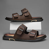 Ashford Black Dual Buckle Slide Sandals