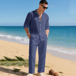 Men's Summer Two Piece | Linen Shirt & Trousers Set