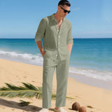 Men's Summer Two Piece | Linen Shirt & Trousers Set