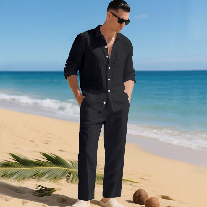 Men's Summer Two Piece | Linen Shirt & Trousers Set