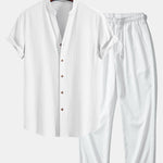 Crinkled Textured V Neck Shirt & Crinkle Textured Pants Set