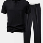 Twist Jacquard V Neck Polo & Slim Fit Tapered Trousers Set