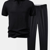 Twist Jacquard V Neck Polo & Slim Fit Tapered Trousers Set