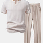 Twist Jacquard V Neck Polo & Slim Fit Tapered Trousers Set