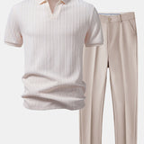 Twist Jacquard V Neck Polo & Slim Fit Tapered Trousers Set