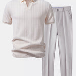 Twist Jacquard V Neck Polo & Slim Fit Tapered Trousers Set
