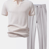 Twist Jacquard V Neck Polo & Slim Fit Tapered Trousers Set