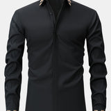 Long Sleeve Embroidered Hidden Buttons Placket Shirt