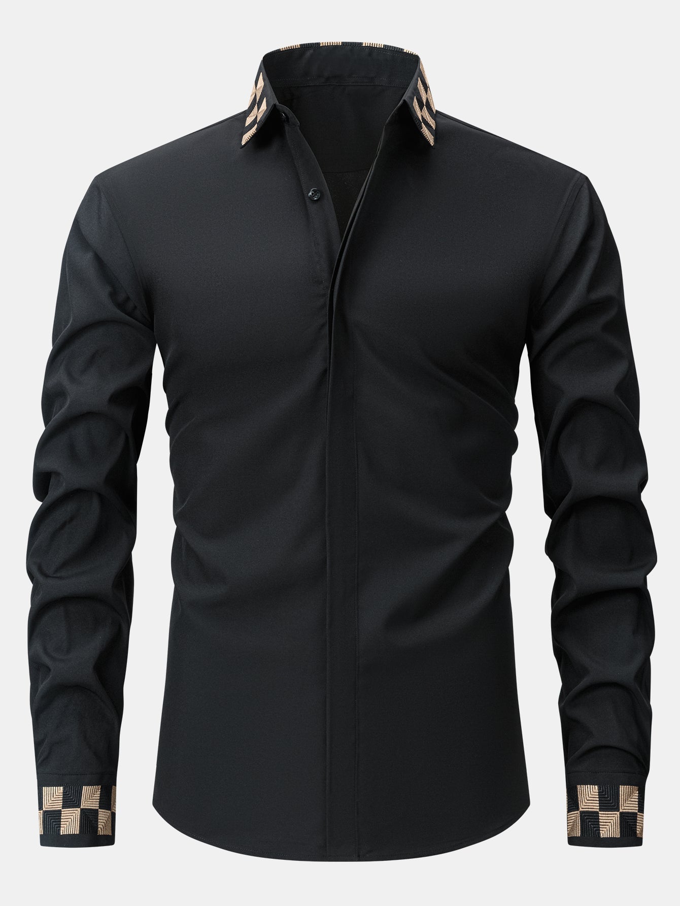 Long Sleeve Embroidered Hidden Buttons Placket Shirt