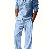 Men's Two Piece Summer Outfit | Linen Shirt & Trousers Set