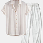 Geometric Jacquard Shirt & Crinkle Textured Straight Leg Pants Set