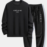 Paris Slogan Print Relax Fit Crew Neck Sweatshirt & Jogging Pants Set