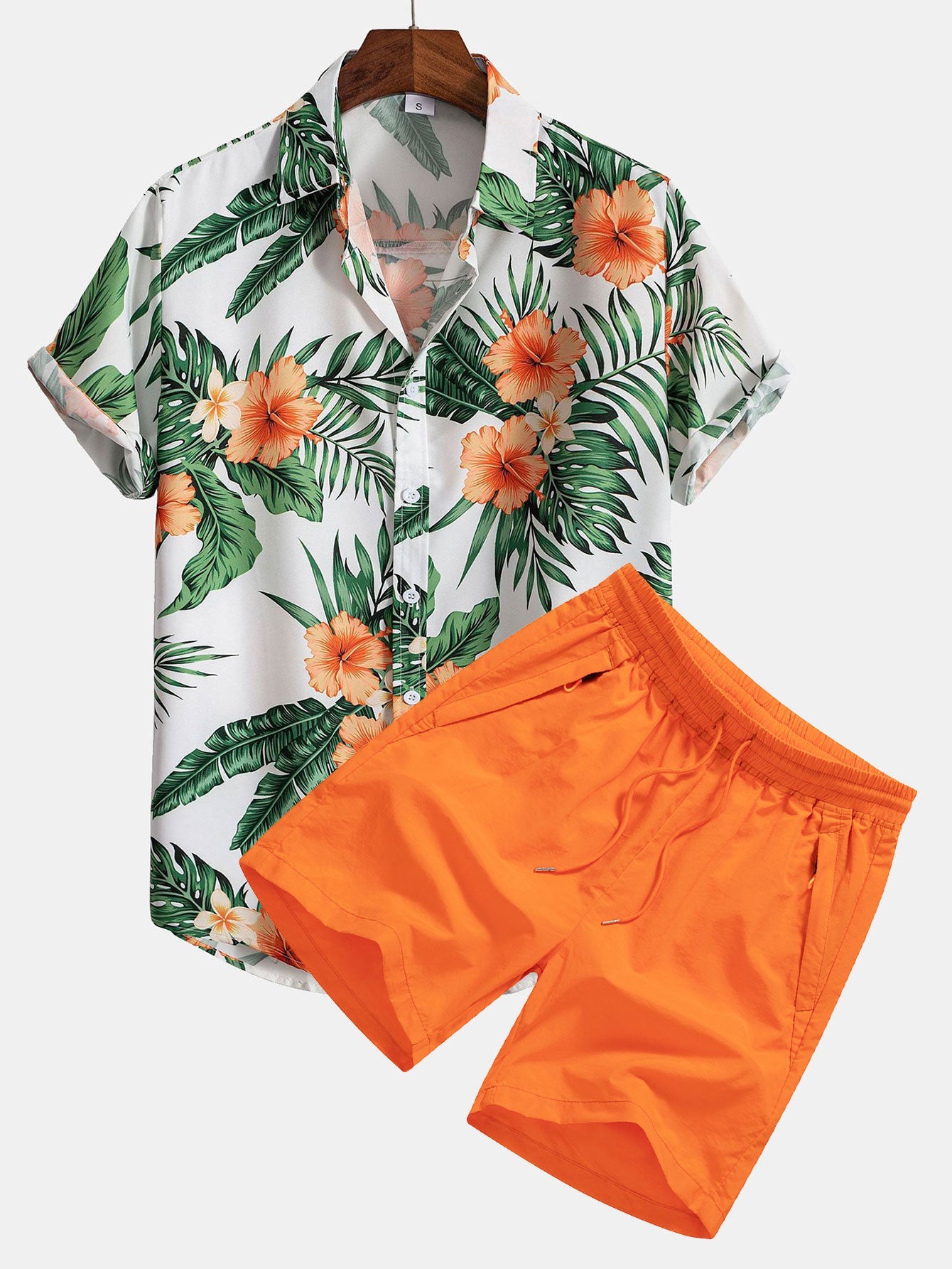 Tropical Print Shirt & Swim Shorts Set