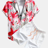 Flower Plants Print Shirt & Swim Shorts Set