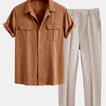Linen Cuban Shirt with Pockets & Slim Fit Tapered Trousers Set