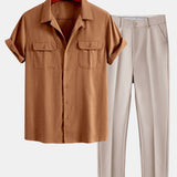 Linen Cuban Shirt with Pockets & Slim Fit Tapered Trousers Set