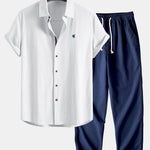 Short Sleeve Linen Shirt & Straight Leg Linen Pants Set