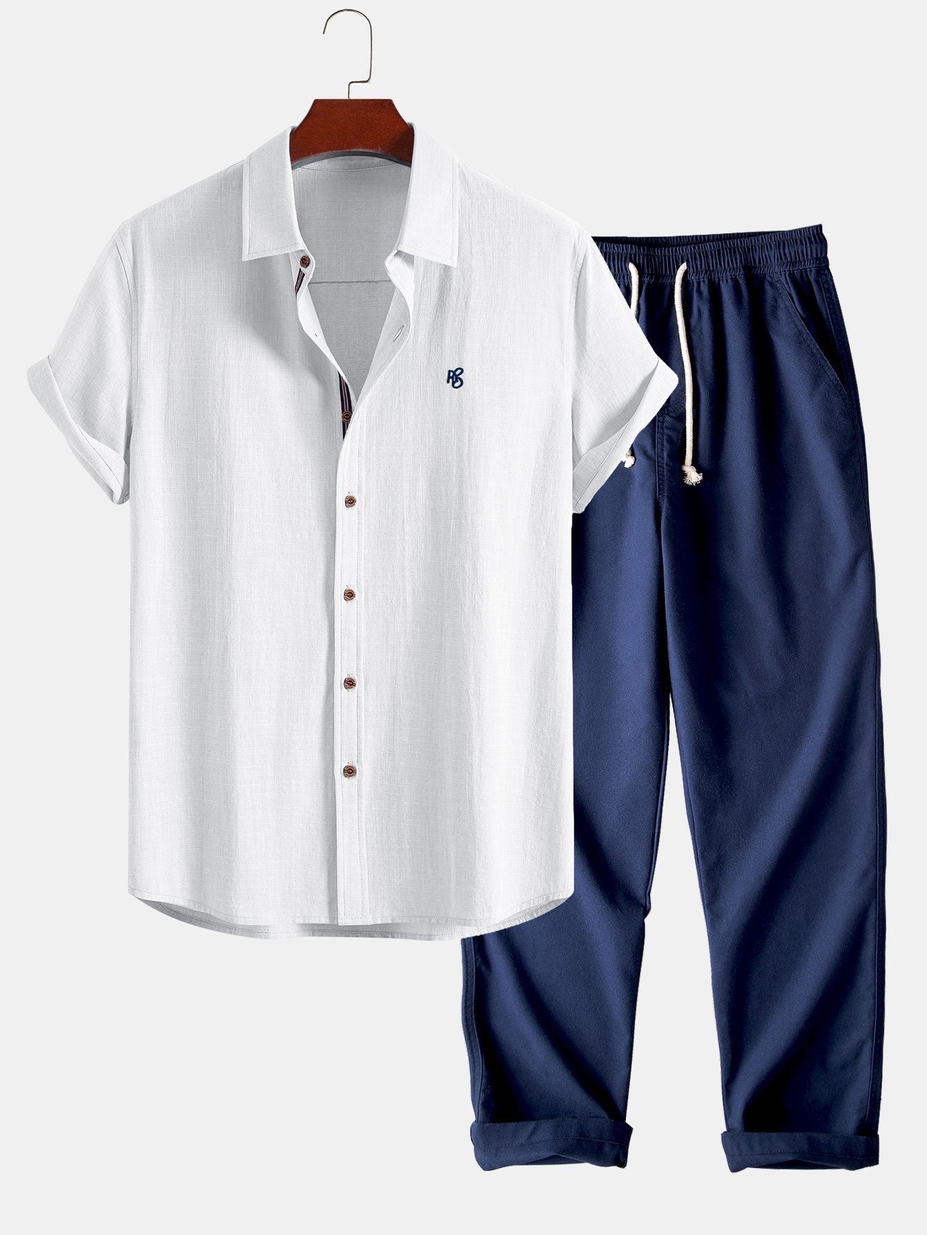 Short Sleeve Linen Shirt & Straight Leg Linen Pants Set