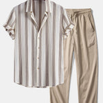 Textured Striped Shirt & Crinkle Textured Straight Leg Pants Set