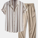 Textured Striped Shirt & Crinkle Textured Straight Leg Pants Set