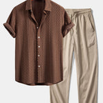 Geometry Rhombus Jacquard Shirt & Crinkle Textured Pants Set
