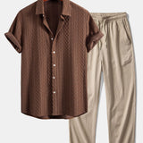Geometry Rhombus Jacquard Shirt & Crinkle Textured Pants Set