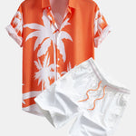 Palm Tree Print Shirt & Man Mid Length Drawstring Swim Shorts Set
