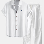 Short Sleeve Linen Shirt & Straight Leg Linen Pants Set