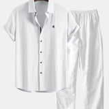 Short Sleeve Linen Shirt & Straight Leg Linen Pants Set