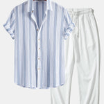 Textured Striped Shirt & Crinkle Textured Straight Leg Pants Set