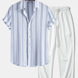 Textured Striped Shirt & Crinkle Textured Straight Leg Pants Set