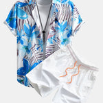 Flower Plants Print Shirt & Swim Shorts Set