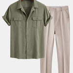 Linen Cuban Shirt with Pockets & Slim Fit Tapered Trousers Set