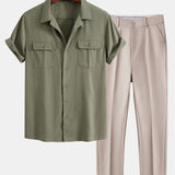 Linen Cuban Shirt with Pockets & Slim Fit Tapered Trousers Set