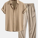 Geometric Jacquard Shirt & Crinkle Textured Straight Leg Pants Set