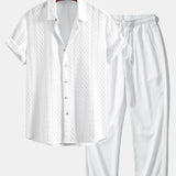 Geometry Rhombus Jacquard Shirt & Crinkle Textured Pants Set