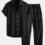 Geometry Rhombus Jacquard Shirt & Crinkle Textured Pants Set