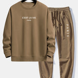 Paris Slogan Print Relax Fit Crew Neck Sweatshirt & Jogging Pants Set