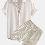 Waffle Shirt & Linen Cotton Blend Drawstring Shorts Set