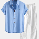 Short Sleeve Linen Shirt & Straight Leg Linen Pants Set