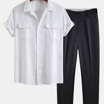 Linen Cuban Shirt with Pockets & Slim Fit Tapered Trousers Set