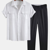 Linen Cuban Shirt with Pockets & Slim Fit Tapered Trousers Set