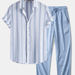 Textured Striped Shirt & Crinkle Textured Straight Leg Pants Set